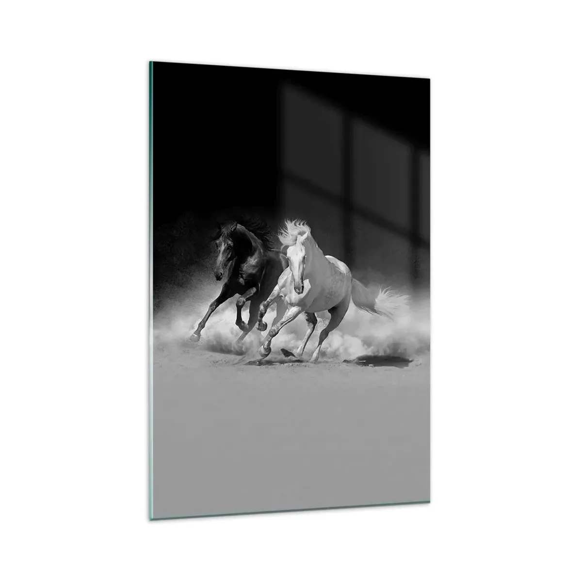 Impression sur verre - Image sur verre - Chevaux au galop en noir et blanc - 80x120cm - Galop de la liberté - Décoration murale moderne pour le salon et la chambre ARTTOR