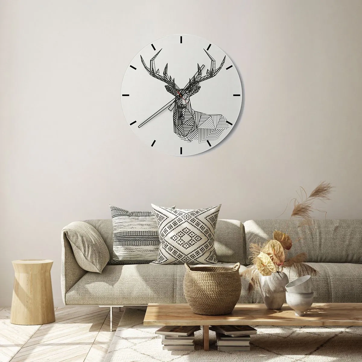 Horloge murale - Pendule murale - Cerf dans un style cubique - 30x30 cm