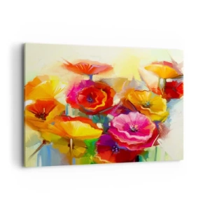 Impression sur toile - Image sur toile - Fleurs abstraites colorées sur fond clair - 100x70cm - Pas seulement rouge - Décoration murale moderne pour le salon et la chambre ARTTOR