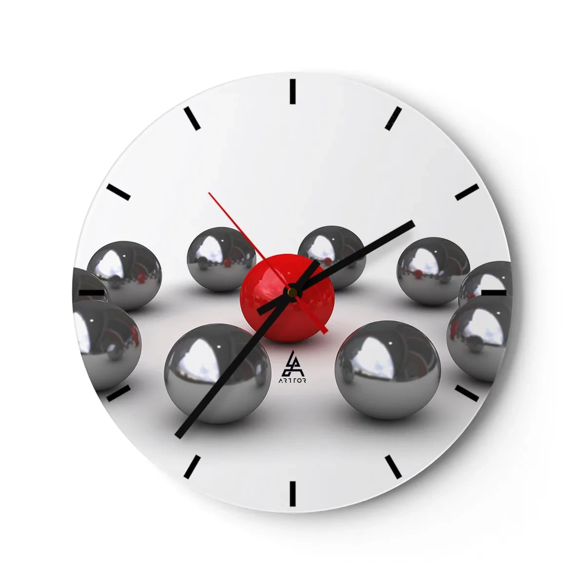 Horloge murale - Pendule murale - Un cercle en argent et rouge - 40x40 cm