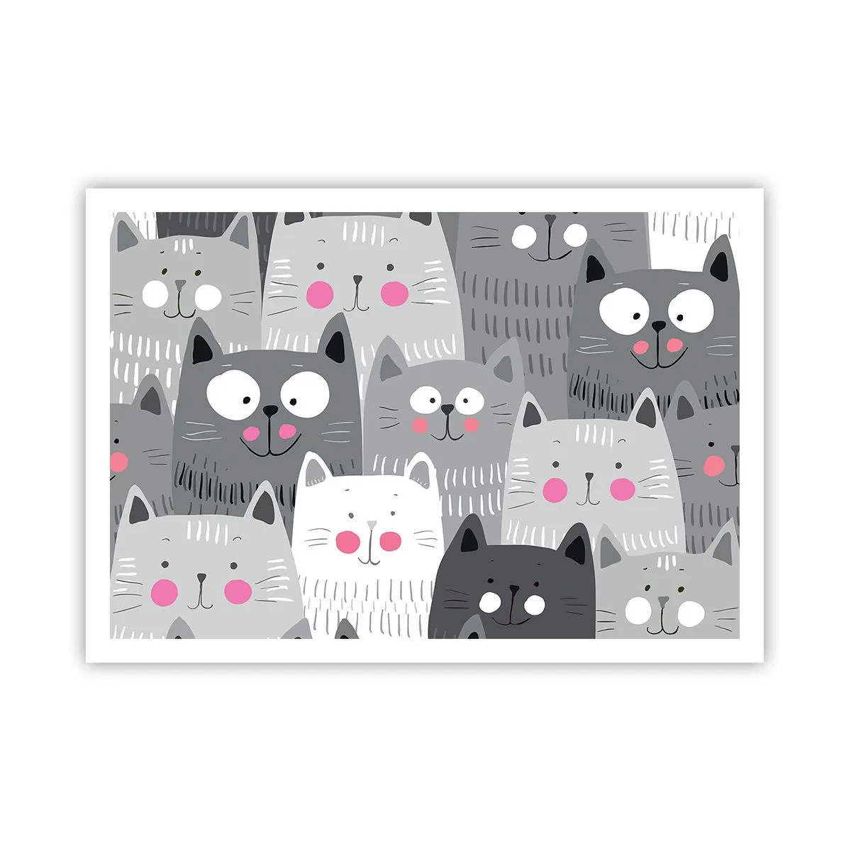 Affiche - Poster - Un motif amusant avec des chats dans des tons de gris - 100x70cm - Le monde des chats - Décoration murale moderne pour le salon et la chambre ARTTOR