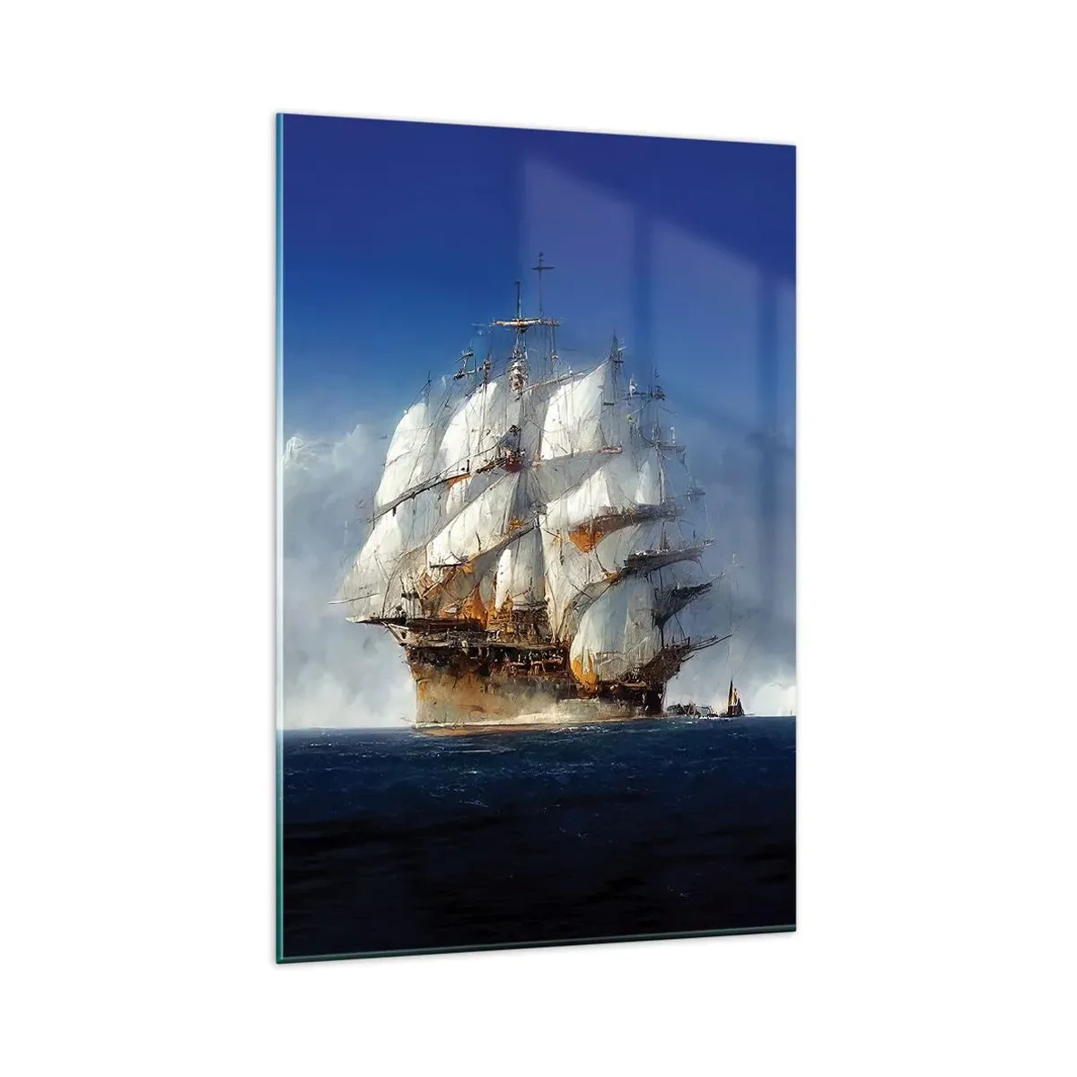 Impression sur verre - Image sur verre - Un voilier en pleine mer sous un ciel bleu - 80x120cm - La grande gloire ! - Décoration murale moderne pour le salon et la chambre ARTTOR