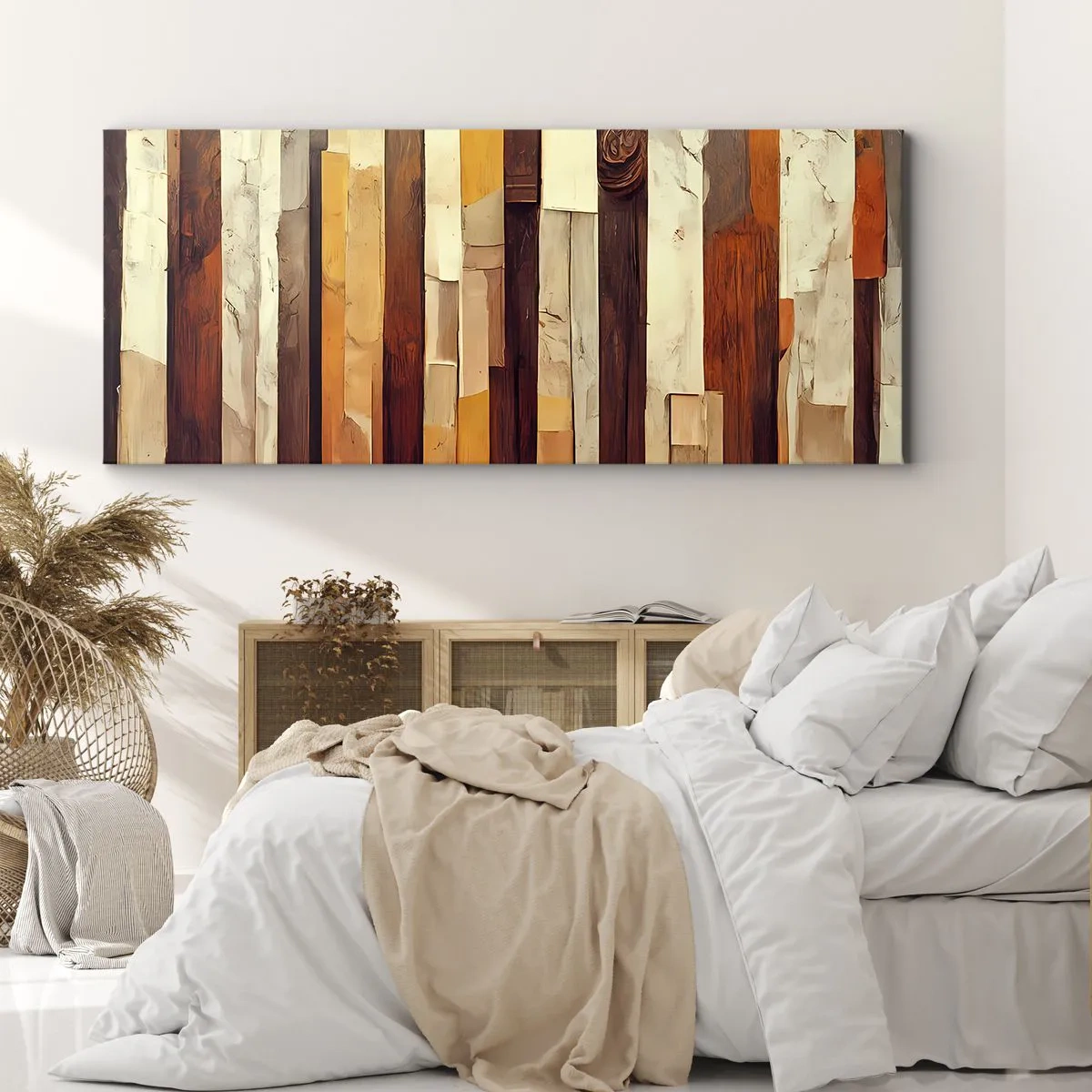 Impression sur toile - Image sur toile - Composition géométrique dans les tons de bois et d'or - 120x50cm - Hymne des arbres forestiers - Décoration murale moderne pour le salon et la chambre ARTTOR