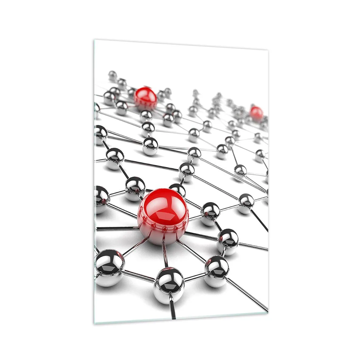 Impression sur verre - Image sur verre - Un réseau de boules métalliques aux accents rouges - 70x100cm - Toile argentée - Décoration murale moderne pour le salon et la chambre ARTTOR