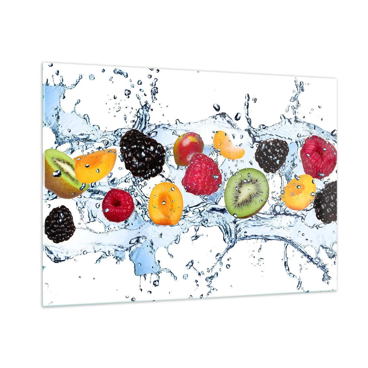 Impression sur verre - Image sur verre - Fruits colorés dans l'eau sur fond blanc - 100x70cm - Amusez-vous avec nous - Décoration murale moderne pour le salon et la chambre ARTTOR