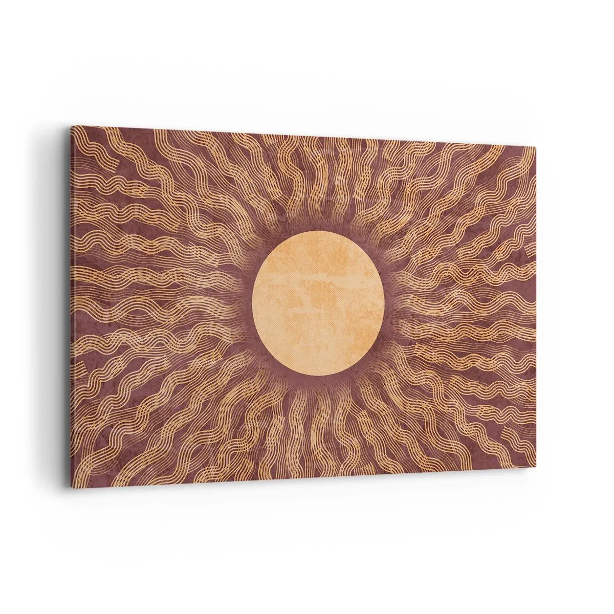 Impression sur toile - Image sur toile - Motif ensoleillé avec des rayons sur un fond dans les tons marron - 120x80cm - Icône du soleil - Décoration murale moderne pour le salon et la chambre ARTTOR