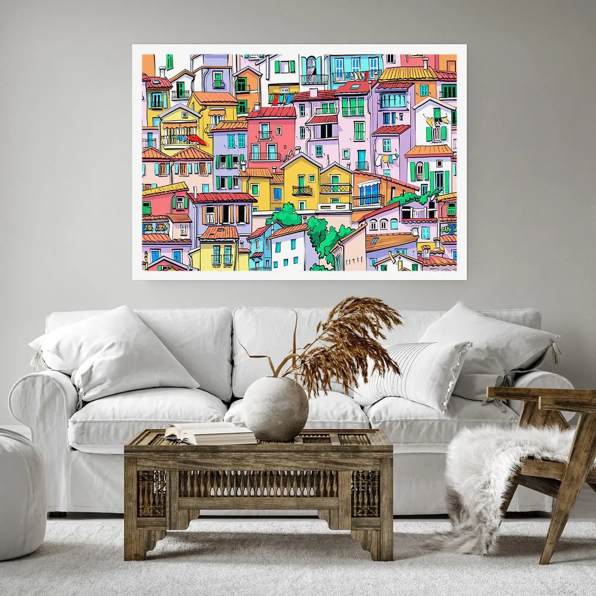 Affiche - Poster - Des immeubles colorés au style vivant et joyeux - 100x70cm - Ville joyeuse - Décoration murale moderne pour le salon et la chambre ARTTOR