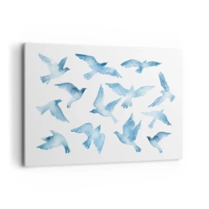 Impression sur toile - Image sur toile - Une aquarelle subtile représentant des oiseaux en vol - 100x70cm - Oiseaux bleus - Décoration murale moderne pour le salon et la chambre ARTTOR