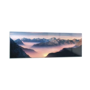 Impression sur verre - Image sur verre - Un paysage de montagne avec une vallée remplie de brouillard - 160x50cm - Lumière dans les vallées - Décoration murale moderne pour le salon et la chambre ARTTOR