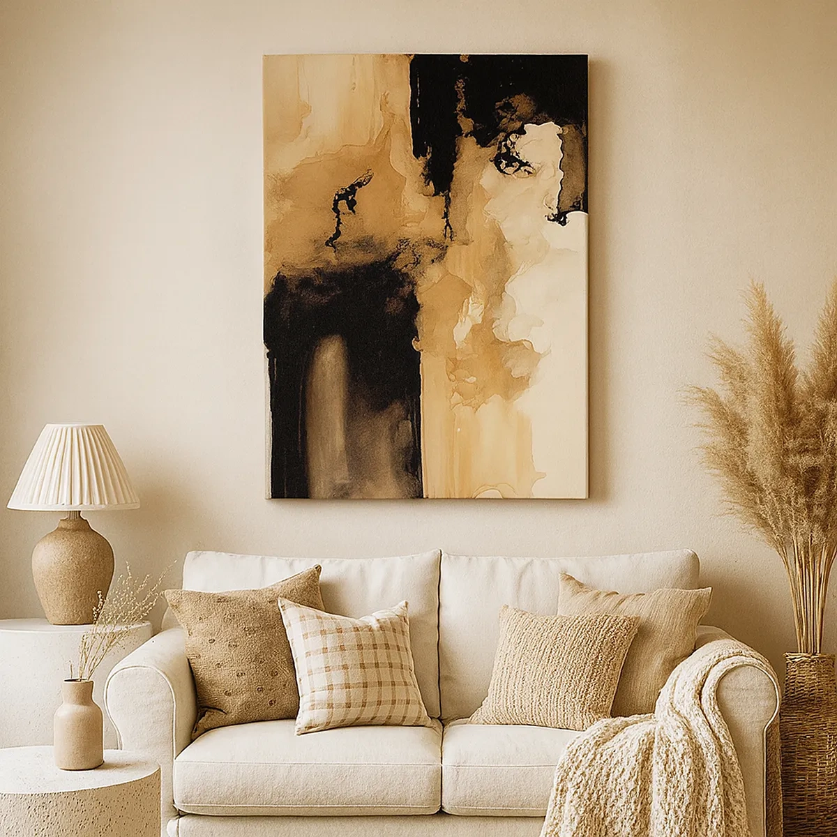 Impression sur toile - Image sur toile - Composition abstraite dans les tons de marron et de noir - 50x70cm - Une abstraction intrigante - Décoration murale moderne pour le salon et la chambre ARTTOR