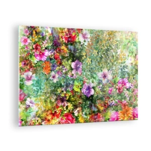 Impression sur verre - Image sur verre - Fleurs colorées dans une composition artistique - 70x50cm - En fleurs pour la perdition - Décoration murale moderne pour le salon et la chambre ARTTOR