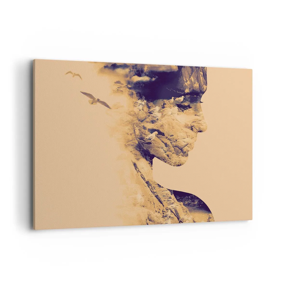 Impression sur toile - Image sur toile - Profil d'une femme avec la nature en arrière-plan dans des tons chauds - 120x80cm - Beauté de la nature - Décoration murale moderne pour le salon et la chambre ARTTOR