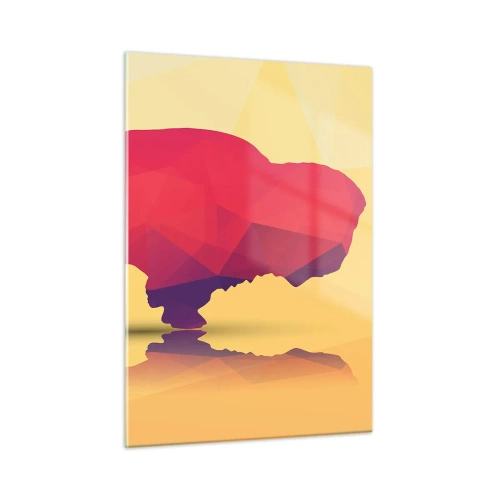 Impression sur verre - Image sur verre - Bison géométrique aux couleurs chaudes - 50x70cm - La force amarante du bison - Décoration murale moderne pour le salon et la chambre ARTTOR