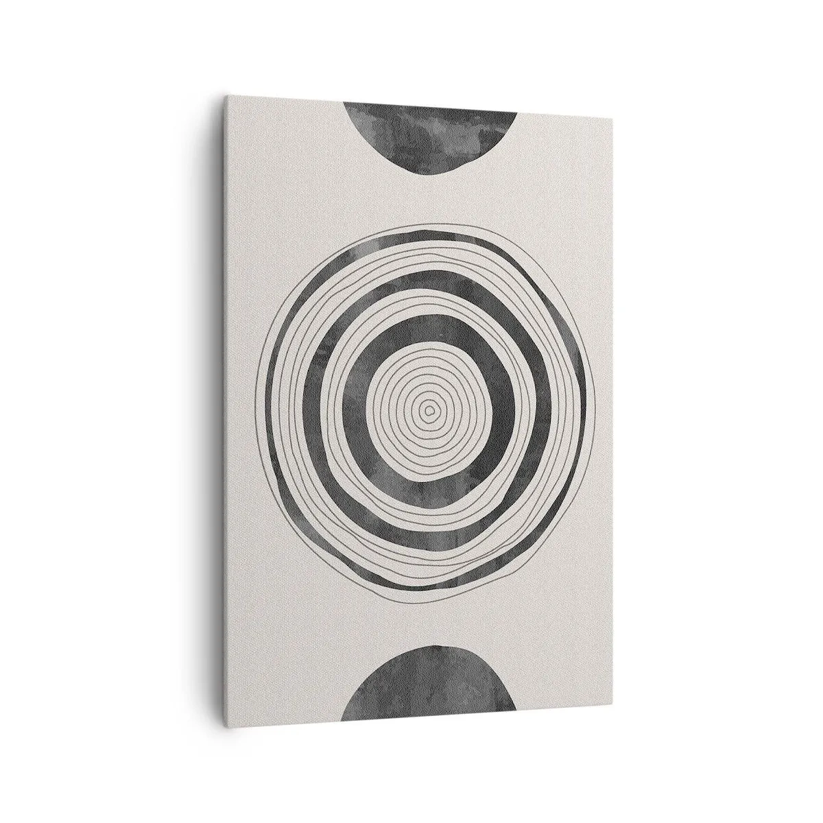 Impression sur toile - Image sur toile - Cercles minimalistes noirs et blancs sur fond clair - 70x100cm - Ce qui est important c'est ce qu'il y a entre les deux - Décoration murale moderne pour le salon et la chambre ARTTOR