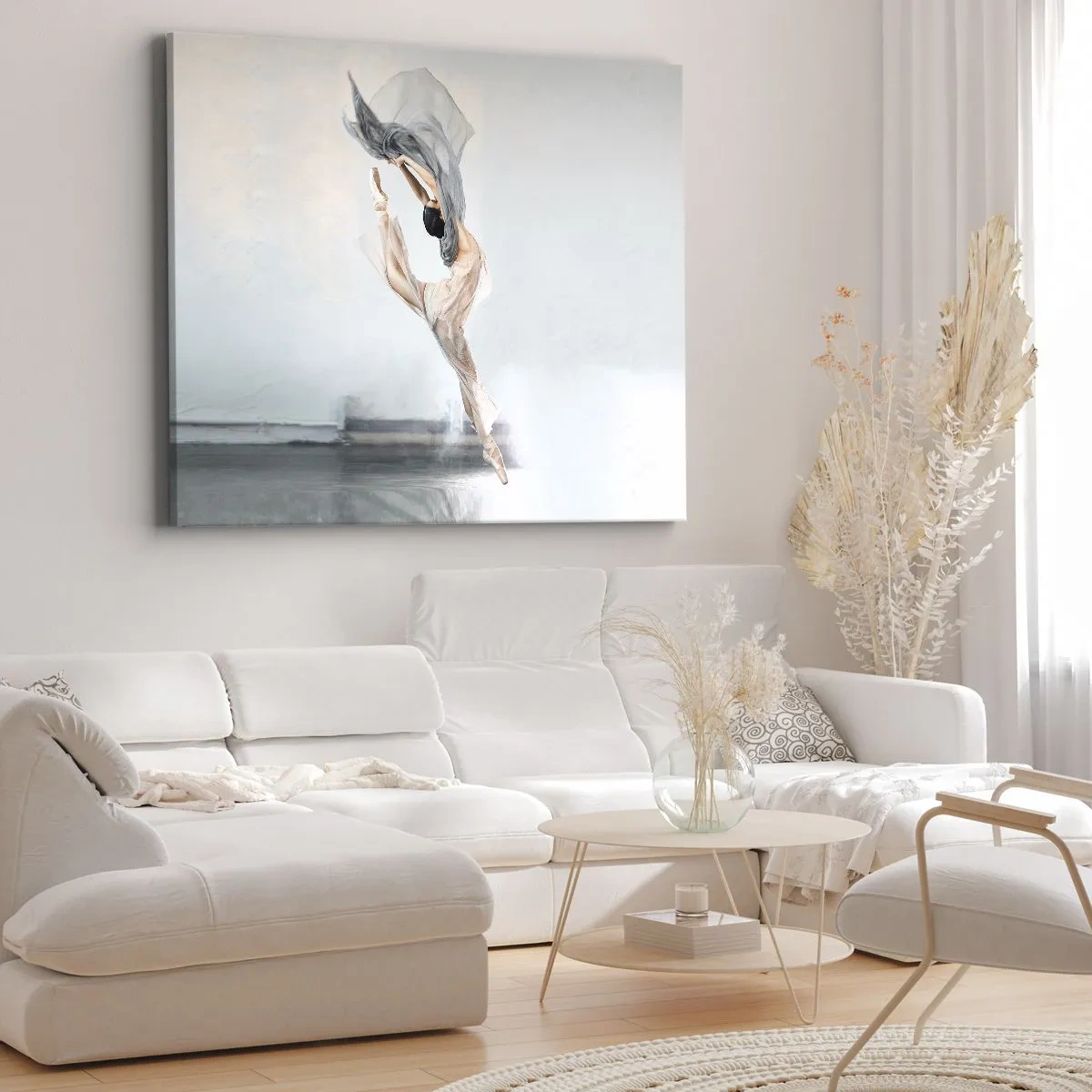 Impression sur toile - Image sur toile - Une danseuse en mouvement dynamique sur un fond clair - 100x70cm - Dans le ravissement de la danse - Décoration murale moderne pour le salon et la chambre ARTTOR
