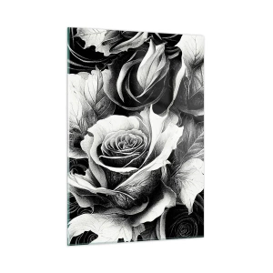 Impression sur verre - Image sur verre - Composition florale de roses noires et blanches avec détails - 50x70cm - Toujours une reine - Décoration murale moderne pour le salon et la chambre ARTTOR
