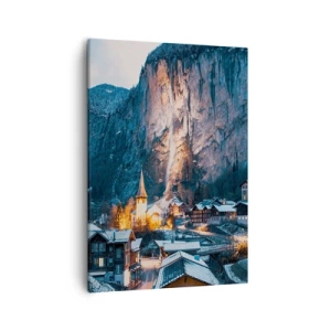 Impression sur toile - Image sur toile - Un village d'hiver pittoresque entouré de montagnes - 50x70cm - Esprit brillant de l'hiver - Décoration murale moderne pour le salon et la chambre ARTTOR