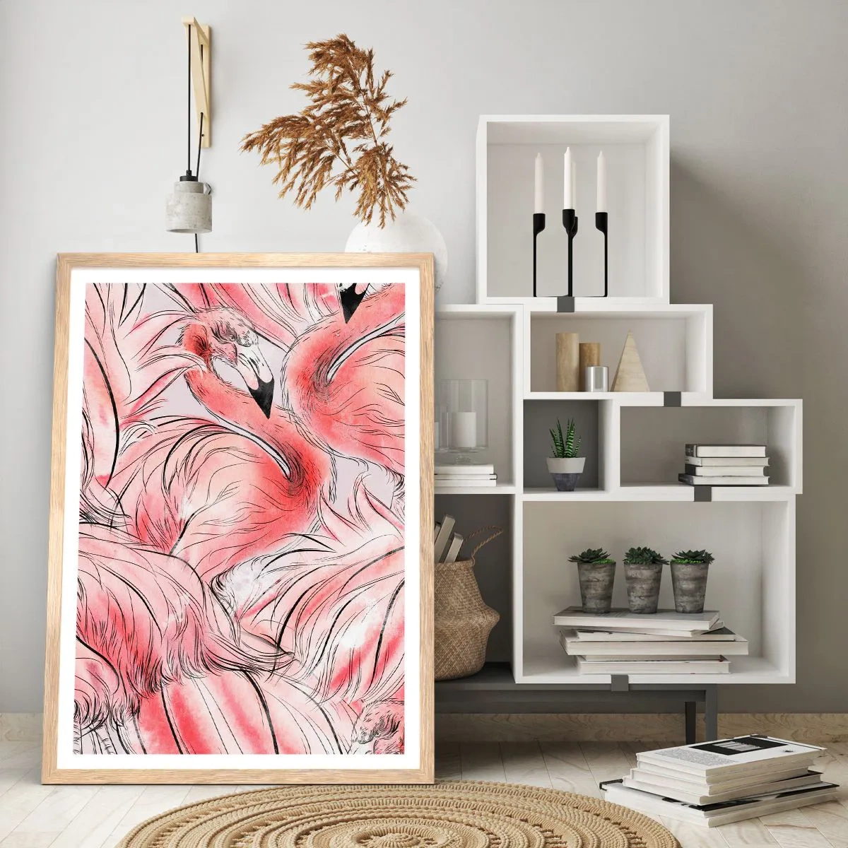 Affiche dans un chêne clair - Poster - Oiseau corps de ballet - 40x50 cm