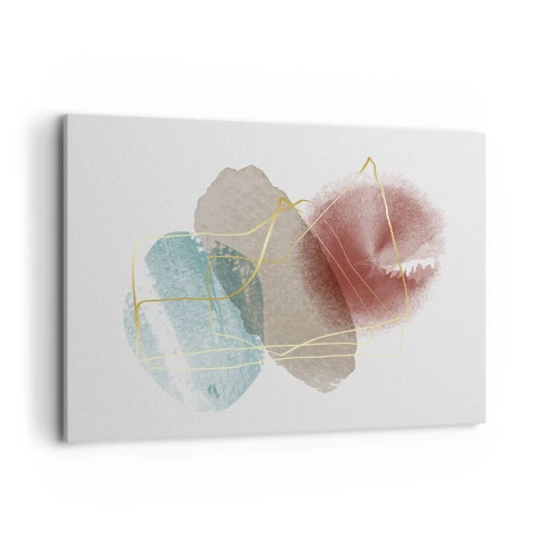 Impression sur toile - Image sur toile - Formes abstraites aux couleurs délicates et aux lignes dorées - 100x70cm - Coraux de l'espace - Décoration murale moderne pour le salon et la chambre ARTTOR