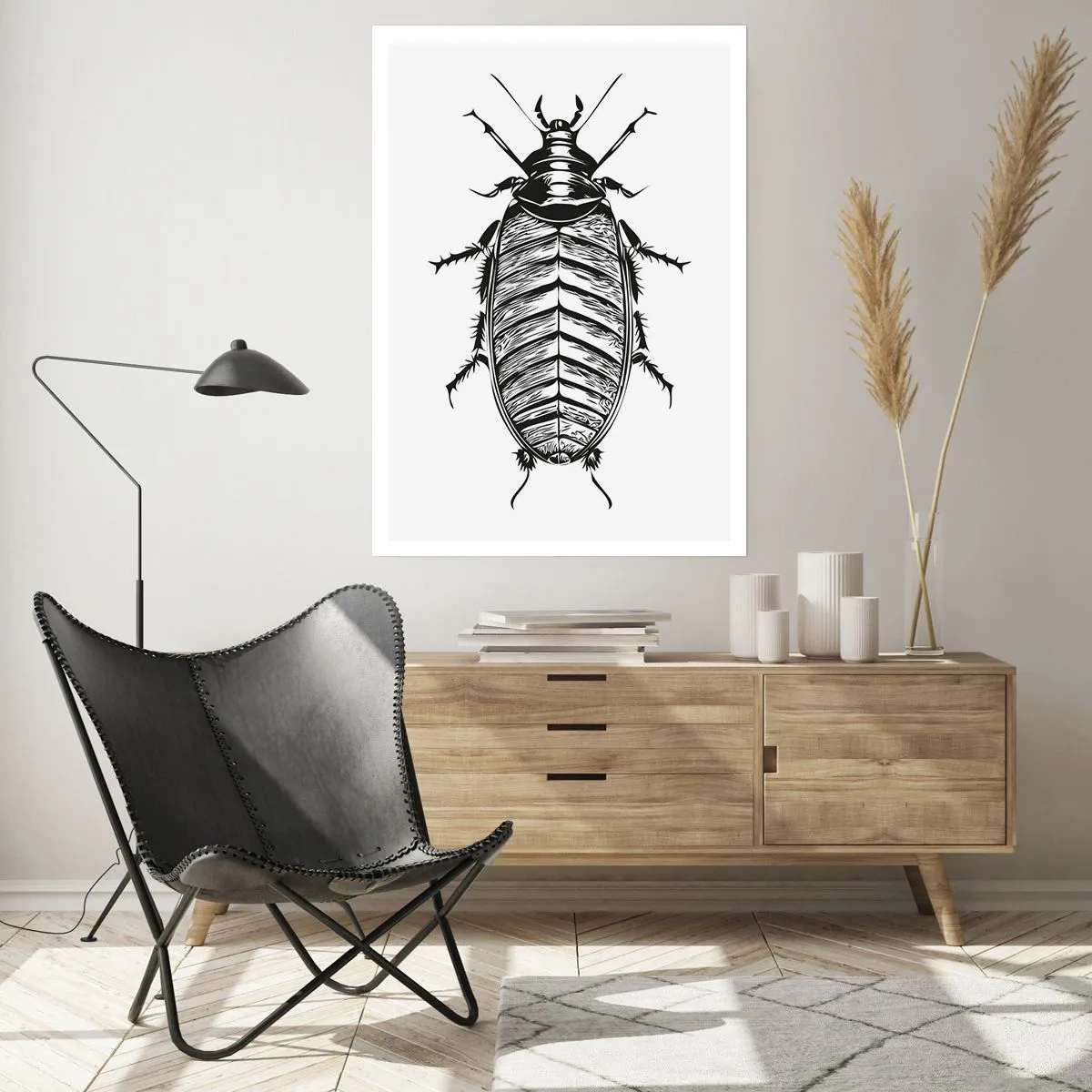 Affiche - Poster - Illustration en noir et blanc d'un insecte dans un style de vente au détail - 50x70cm - Quel spécimen! - Décoration murale moderne pour le salon et la chambre ARTTOR