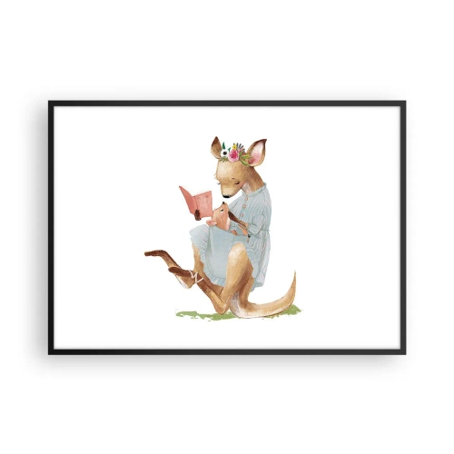 Affiche dans un cadre noir - Poster - Kanga lisant un livre avec un bébé - 100x70cm - Lis-moi maman - Décoration murale moderne pour le salon et la chambre ARTTOR