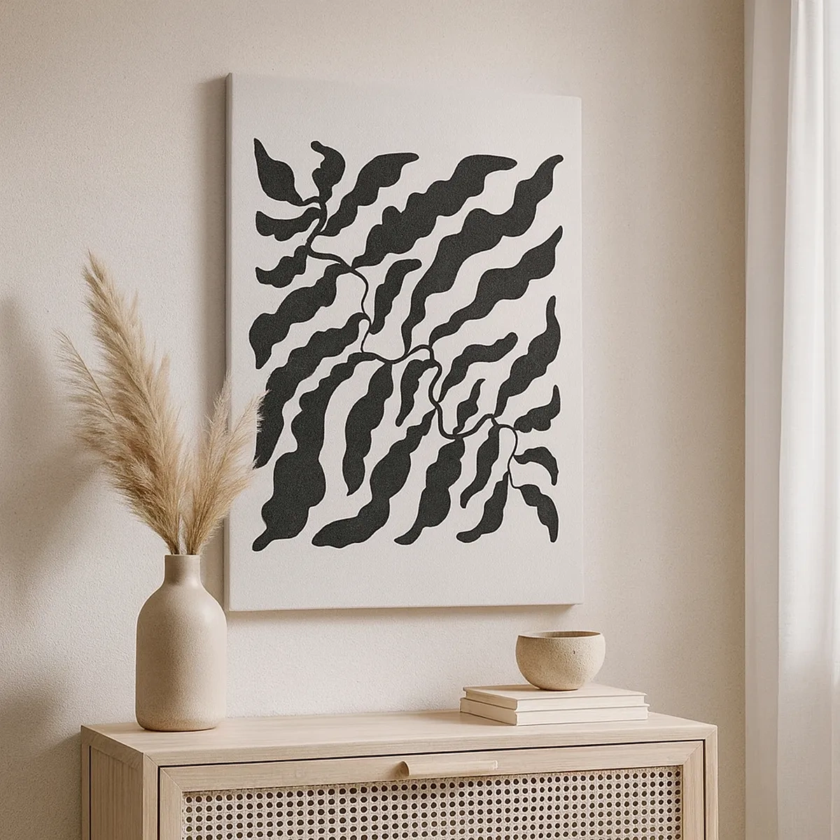 Impression sur toile - Image sur toile - Brindilles avec des feuilles noires sur fond clair - 50x70cm - La nature du carré - Décoration murale moderne pour le salon et la chambre ARTTOR