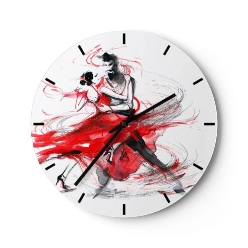 Horloge murale - Pendule murale - Danseurs de tango aux traits d'aquarelle rouges et dynamiques - 30x30cm - Tango - le rythme de la passion - Décoration murale moderne pour le salon, la cuisine et la chambre ARTTOR