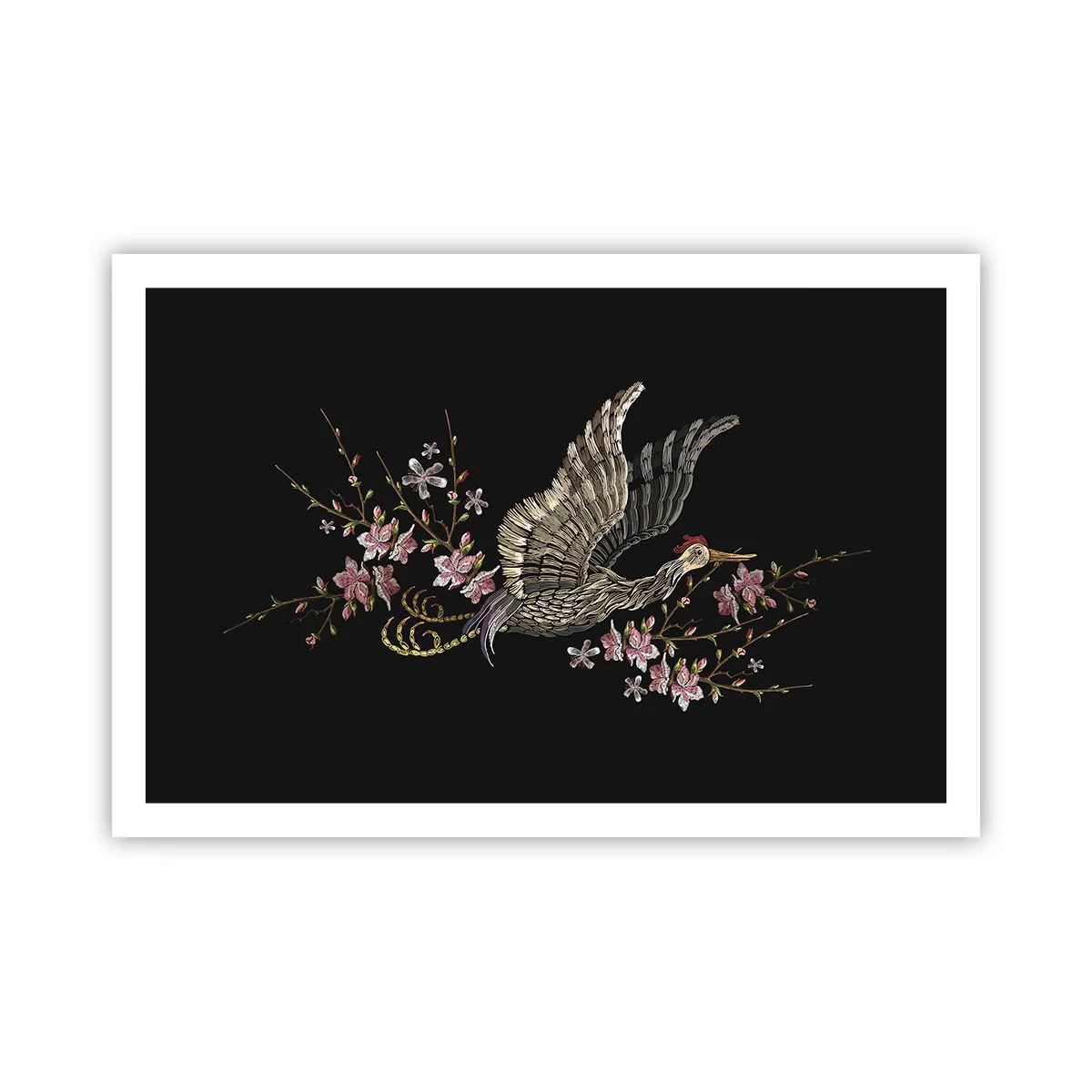 Affiche - Poster - Oiseau brodé exotique - 91x61 cm