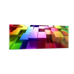 Impression sur verre - Image sur verre - Cubes géométriques 3D colorés - 140x50cm - Collaboration Op art dans une équipe - Décoration murale moderne pour le salon et la chambre ARTTOR