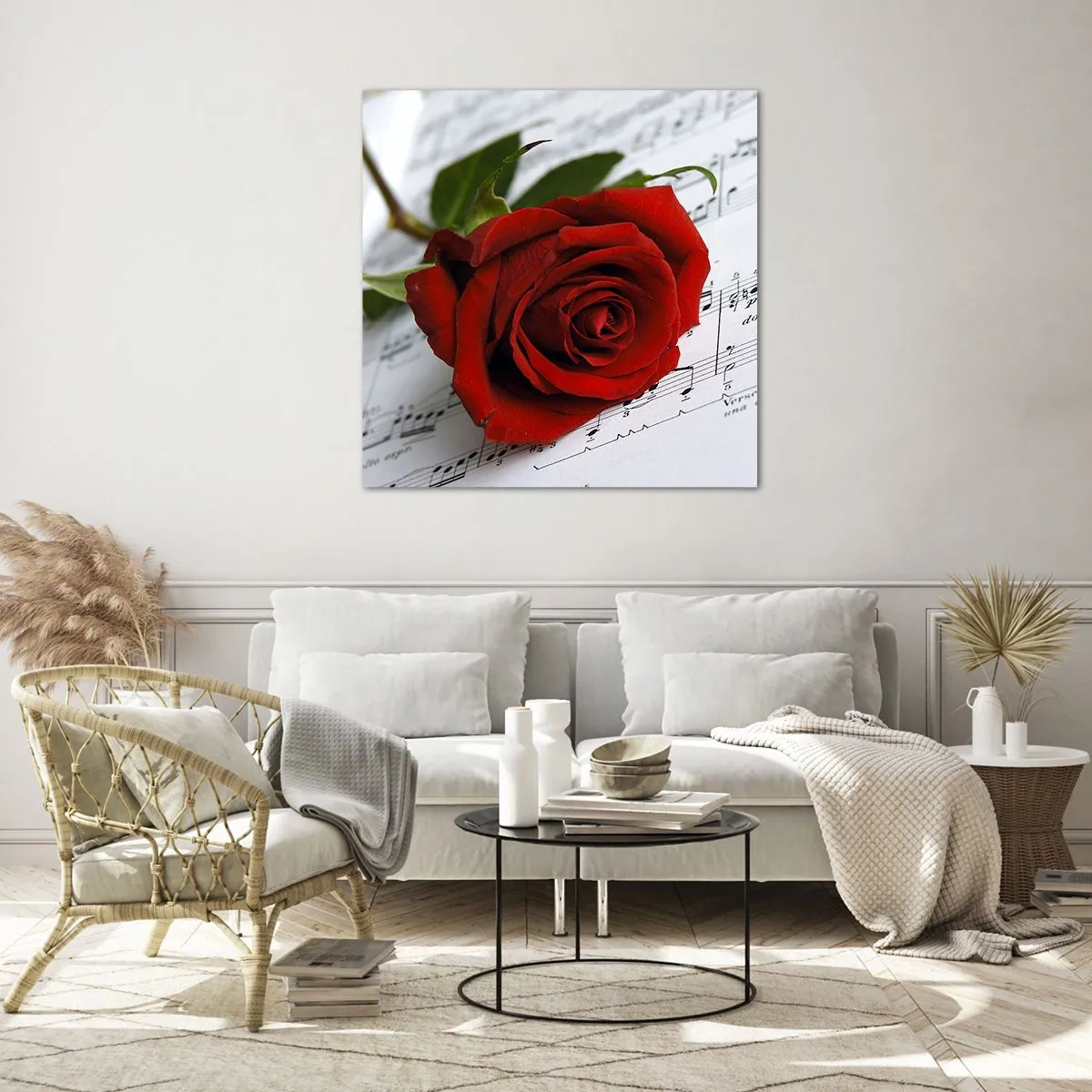 Impression sur verre - Image sur verre - Musique des sentiments en écarlate - 40x40 cm