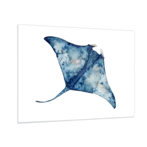 Impression sur verre - Image sur verre - Rayon bleu marine en style aquarelle sur fond blanc - 70x50cm - La vie en bleu - Décoration murale moderne pour le salon et la chambre ARTTOR