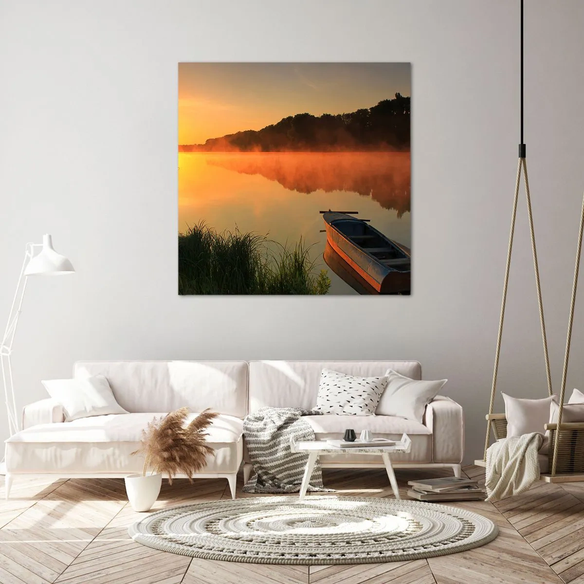 Impression sur toile - Image sur toile - Lever du soleil sur l'eau comme un miroir - 60x60 cm