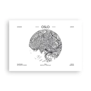 Affiche - Poster - Une carte d'Oslo dans un style minimaliste en noir et blanc. - 100x70cm - Anatomie d’Oslo - Décoration murale moderne pour le salon et la chambre ARTTOR