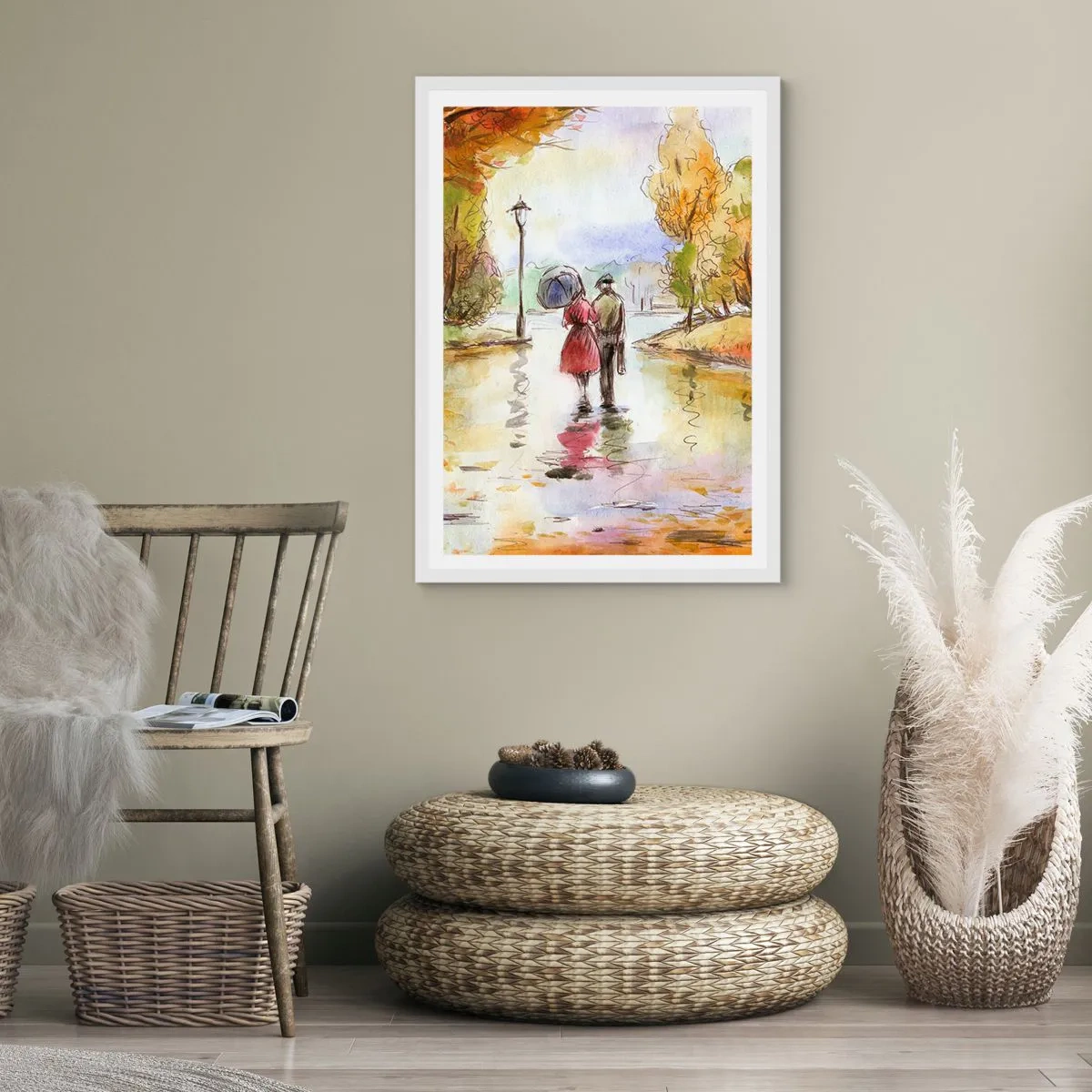 Affiche dans un cadre blanc - Poster - Automne romantique dans le parc - 70x100 cm