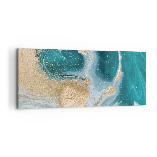 Impression sur toile - Image sur toile - Tourbillon abstrait dans les tons turquoise et or - 120x50cm - Tourbillon d'or et de turquoise - Décoration murale moderne pour le salon et la chambre ARTTOR