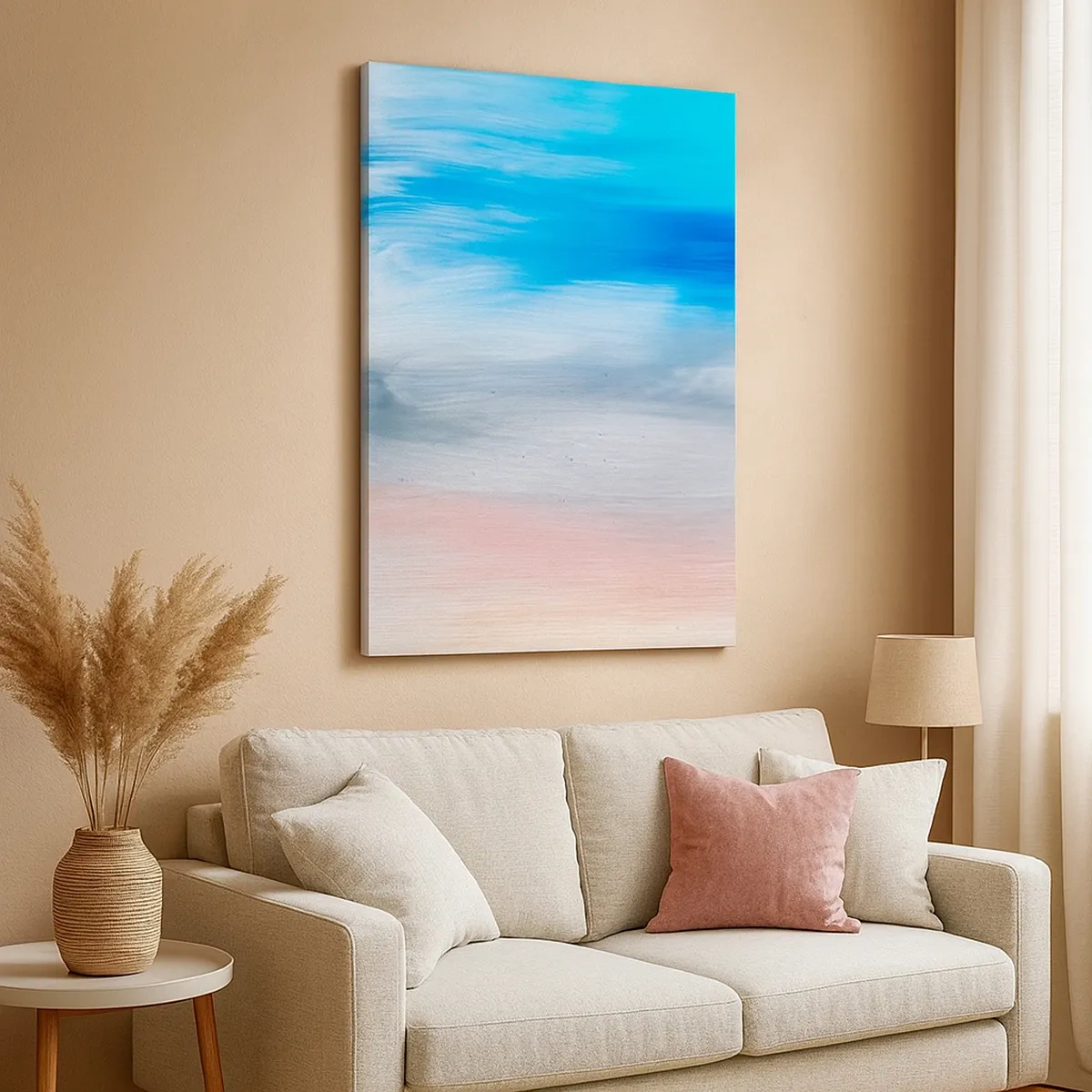 Impression sur toile - Image sur toile - Coups de pinceau abstraits dans des tons de bleu et de rose - 50x70cm - Éléments : air - Décoration murale moderne pour le salon et la chambre ARTTOR
