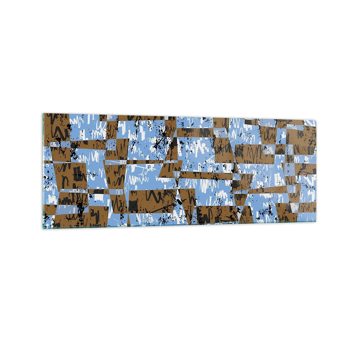 Impression sur verre - Image sur verre - Une composition abstraite de rectangles dans des tons de marron et de bleu. - 140x50cm - Une découpe non humaine - Décoration murale moderne pour le salon et la chambre ARTTOR