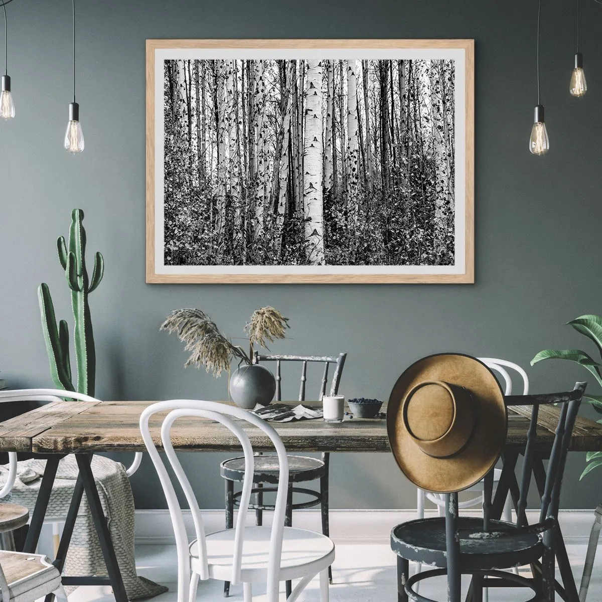 Affiche dans un chêne clair - Poster - Enchevêtrement de bouleau - 50x40 cm
