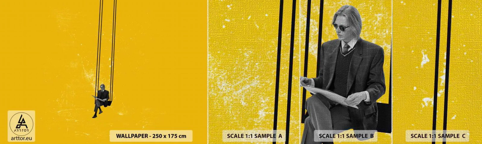 Échantillon de Papier Peint Premium Canvas - Un jour comme tous les jours - Art moderne, Balançoire, Homme - 100x30 cm