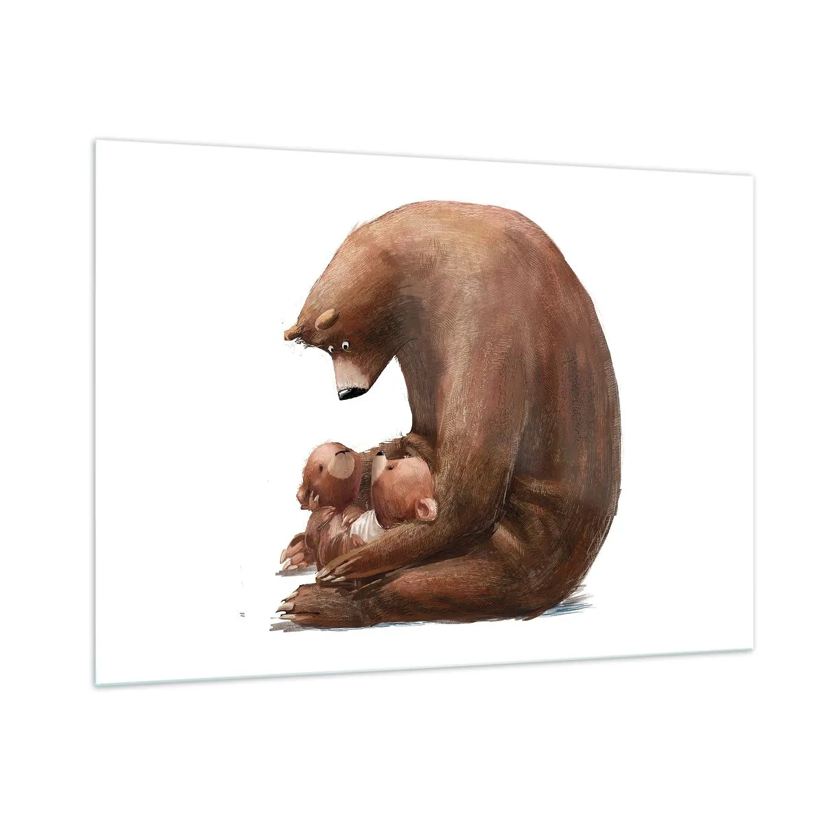 Impression sur verre - Image sur verre - Une mère ourse serrant dans ses bras deux petits oursons - 100x70cm - Faites de beaux rêves les enfants - Décoration murale moderne pour le salon et la chambre ARTTOR