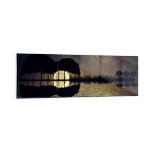 Impression sur verre - Image sur verre - Une nuit magique avec des arbres et la lune se reflétant sur l'eau - 160x50cm - Nuit au bout du monde - Décoration murale moderne pour le salon et la chambre ARTTOR