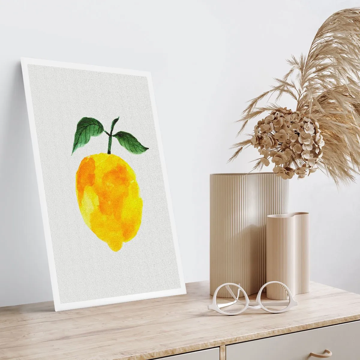 Affiche - Poster - Illustration à l'aquarelle d'un citron avec des feuilles sur un fond clair - 50x70cm - Comment reconnaitre le goût du soleil - Décoration murale moderne pour le salon et la chambre ARTTOR