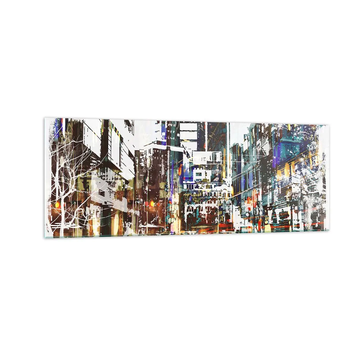 Impression sur verre - Image sur verre - Un paysage urbain moderne dans un style artistique - 140x50cm - Une ville chatoyante - Décoration murale moderne pour le salon et la chambre ARTTOR