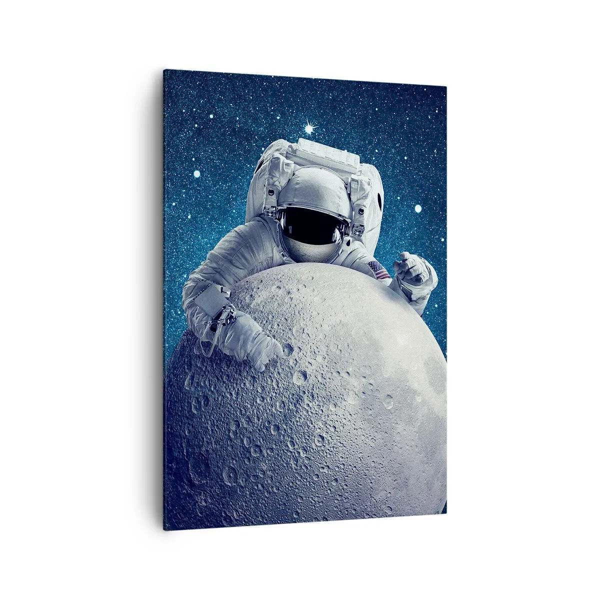 Impression sur toile - Image sur toile - Astronaute tenant la lune dans un ciel étoilé - 70x100cm - Comique de l'espace - Décoration murale moderne pour le salon et la chambre ARTTOR