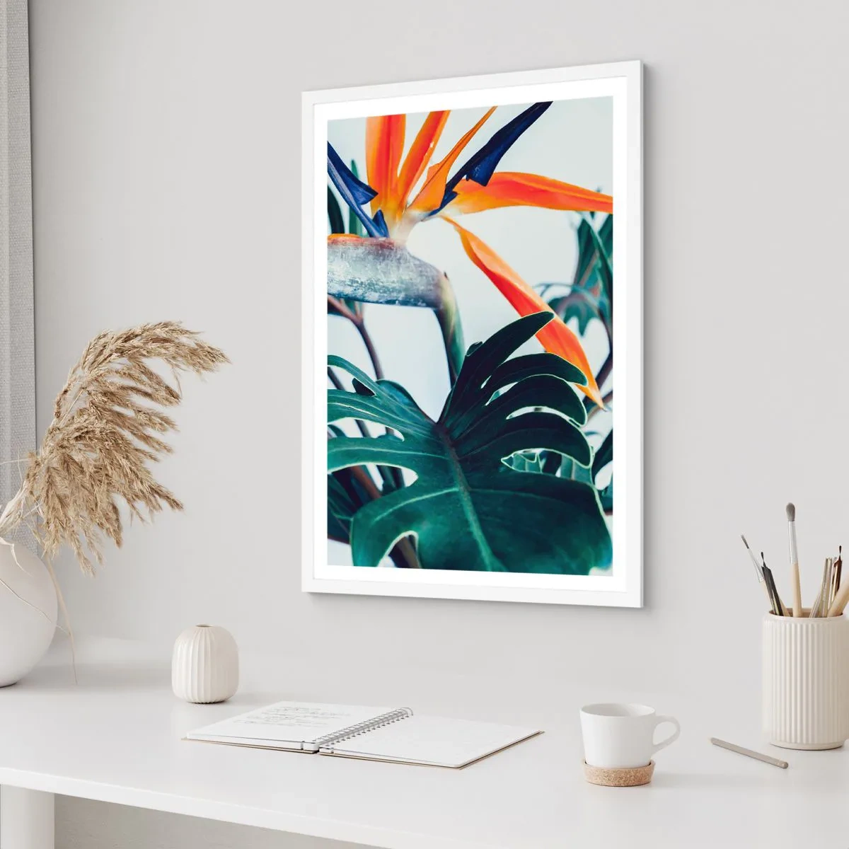 Affiche dans un cadre blanc - Poster - Le buisson oiseaux - 40x50 cm