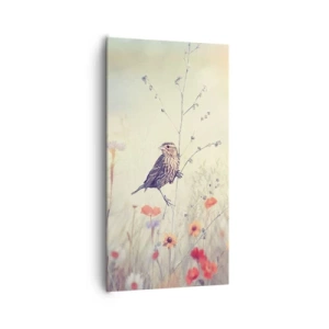 Impression sur toile - Image sur toile - Portrait d'oiseau sur pré en fond - 65x120 cm