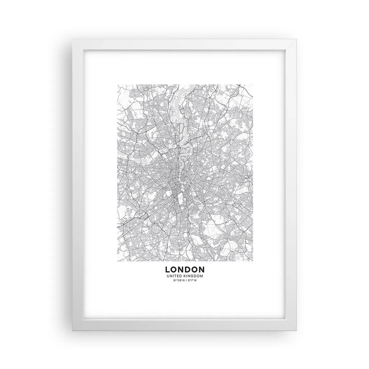 Affiche dans un cadre blanc - Poster - Carte du labyrinthe londonien - 30x40 cm