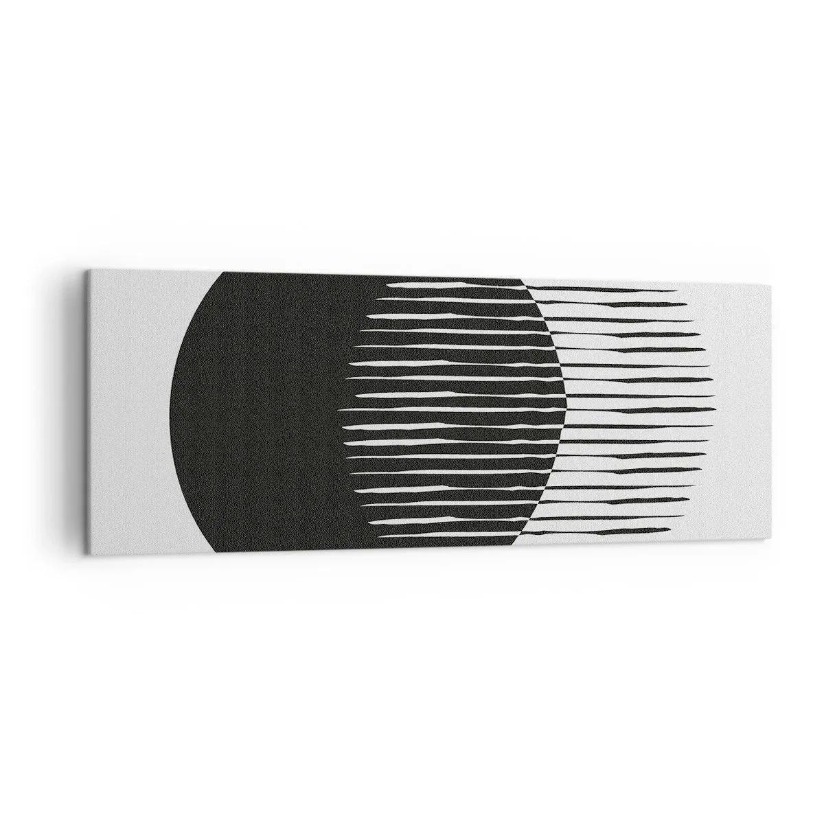 Impression sur toile - Image sur toile - Deux cercles superposés avec des lignes noires et blanches - 140x50cm - Son alter ego - Décoration murale moderne pour le salon et la chambre ARTTOR