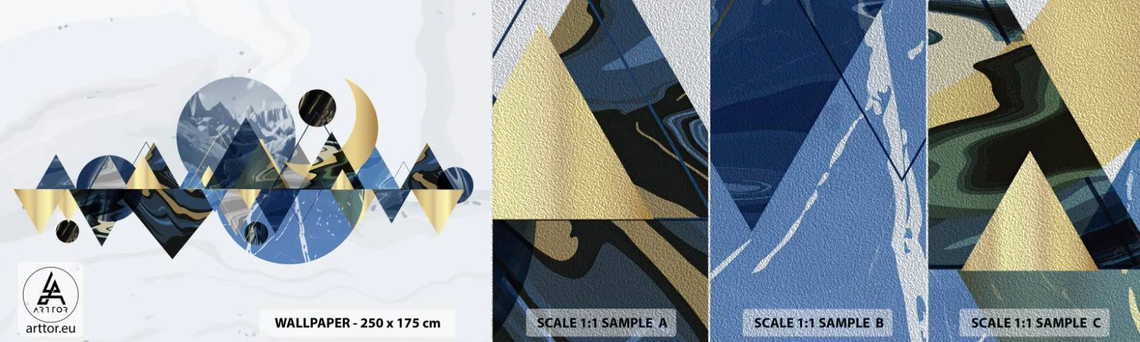 Échantillon de Papier Peint Premium Sand - Paysage géométrique - Abstraction, Montagnes, Morceau - 100x30 cm