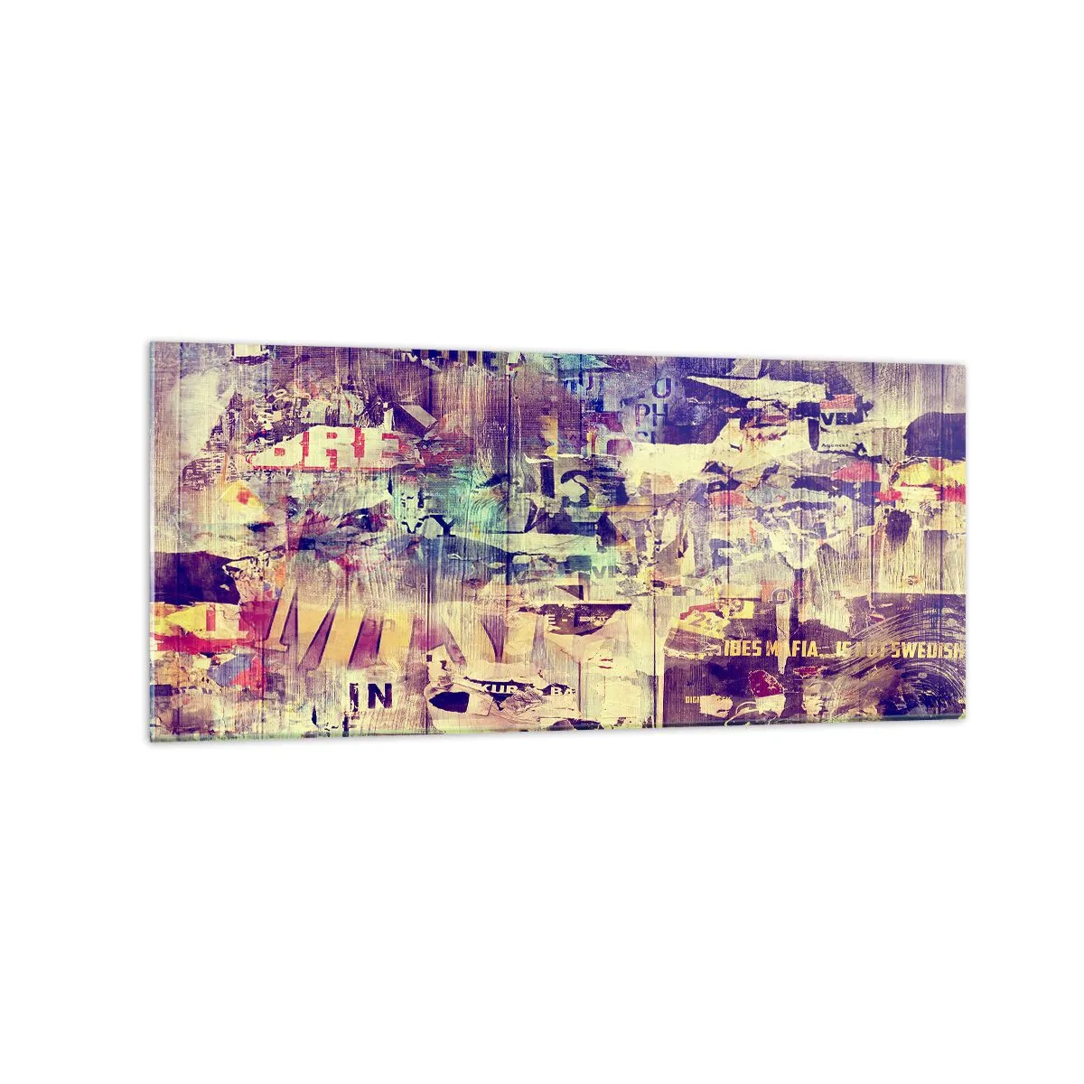 Impression sur verre - Image sur verre - Collage abstrait coloré avec texte et graphiques - 120x50cm - Et c'est tout ce qu'il y a à faire - Décoration murale moderne pour le salon et la chambre ARTTOR